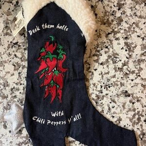 WESTERN YIPPIE YI YAY COWBOY CHRISTMAS STOCKING NEW WITH TAGS CHILI PEPPERS